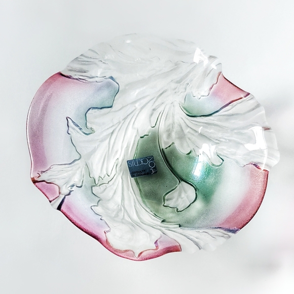 Vintage Crystal Bowl, Vtg Studio Nova, Tulip Floral Motif, Molded Matte Frosted - Picture 4 of 10